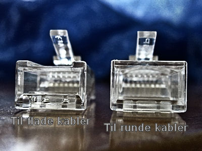 RJ45-stik beregnet for henholdsvis fladt og rundt kabel