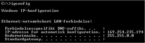 Selvkonfiguration, en s&aring;kaldt APIPA-adresse