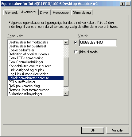 &AElig;ndring af MAC-adresse p&aring; netkort rent softwarem&aelig;ssigt