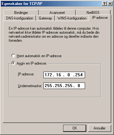 Der tildeles en fast IP-adresse til netkortet for at lokalisere, hvor i registreringsdatabasen tilf&oslash;jelserne skal indskrives.
