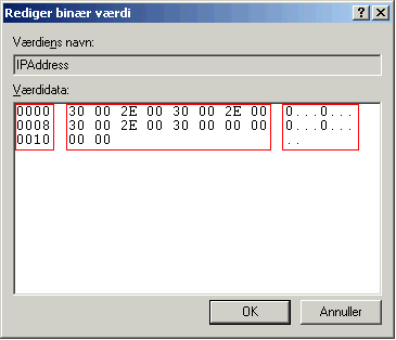 Her kan v&aelig;rdierne for IP-adresse redigeres.