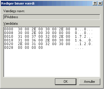 Her kan v&aelig;rdierne for IP-adresser redigeres.