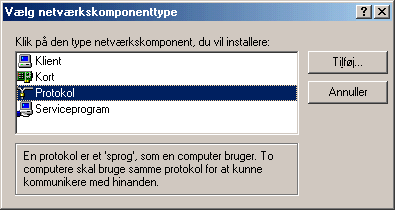 Valg af netv&aelig;rkskomponenttype.