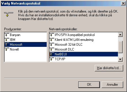 Tilg&aelig;ngelige netv&aelig;rksprotokoller.