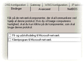 Skal en given protokol virke p&aring; lokalnettet? (Win98).